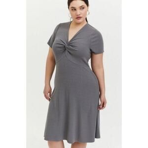 TORRID | Gray Micro Ribbed Twist Front V-Neck Skater Dress‎ Sz. 2 or 2X